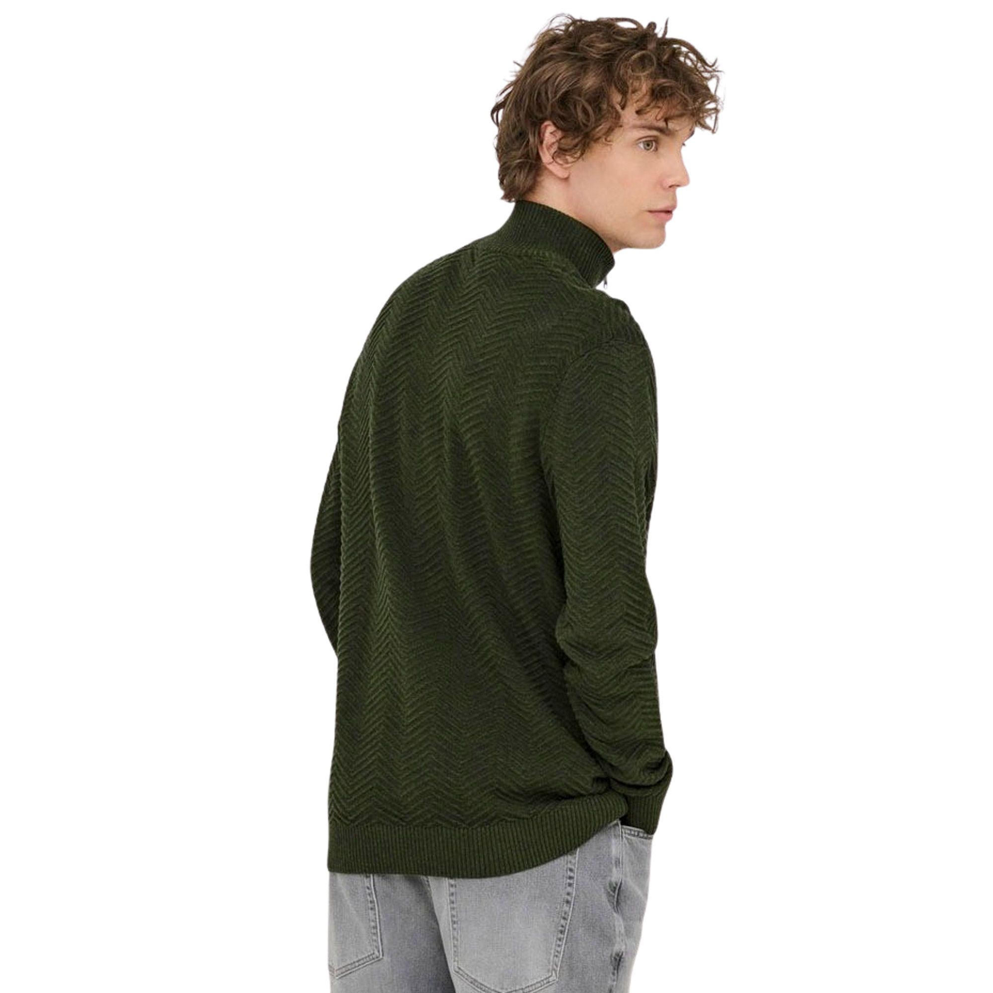 Only & Sons Mace Herringbone Knit Half Zip Sweater Heren | PlutoSport